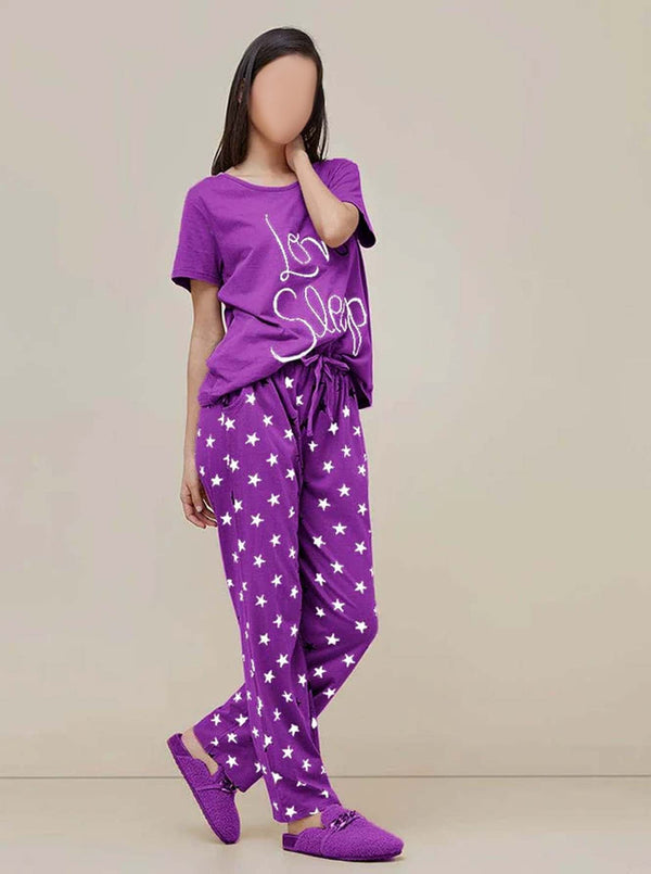 Purple Love Sleep Printed  Night Suit