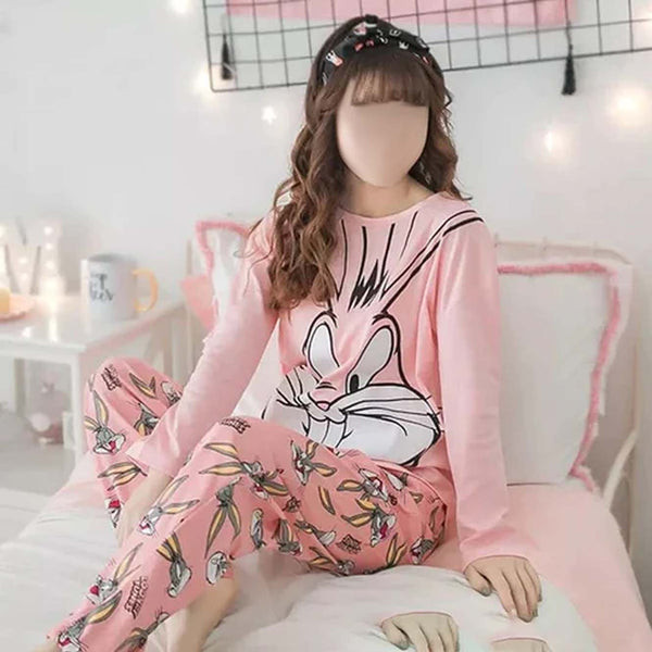 Pink Bunny Printed  Night Suit