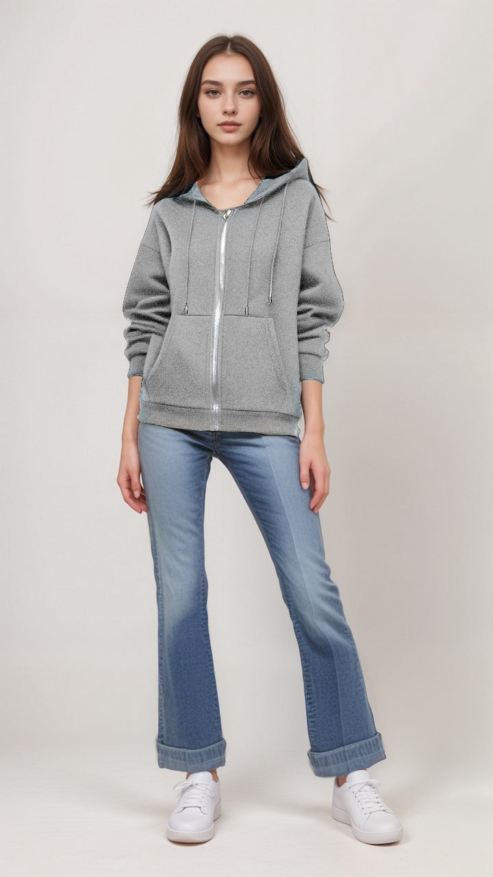 Winter Fleece Fabric Zipper Hoodie For Women