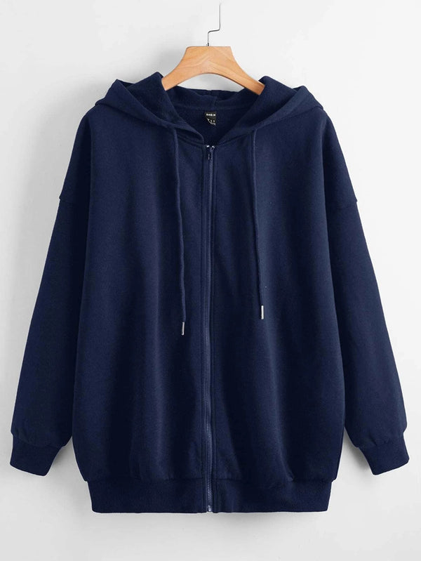 Winter Fleece Fabric Zipper Hoodie For Women - Navy Blue