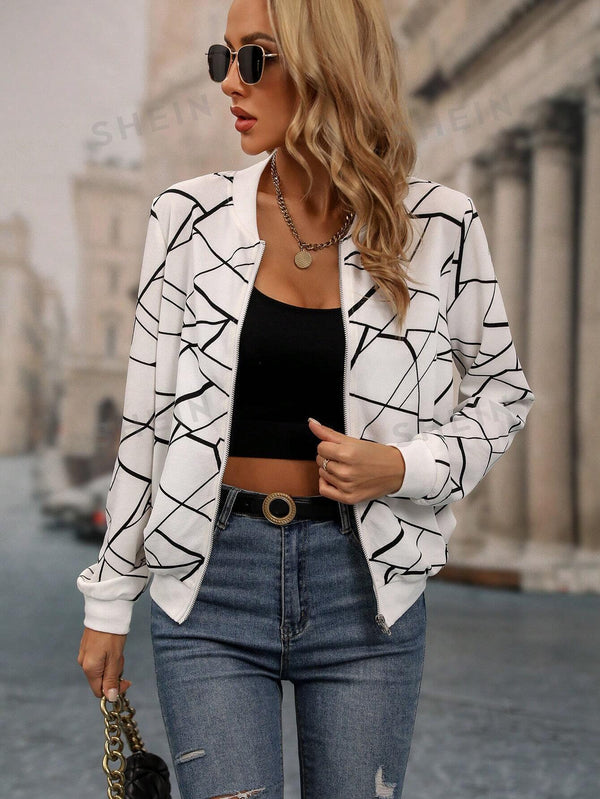 Winter Fleece Geo Printed Jacket For Women - White