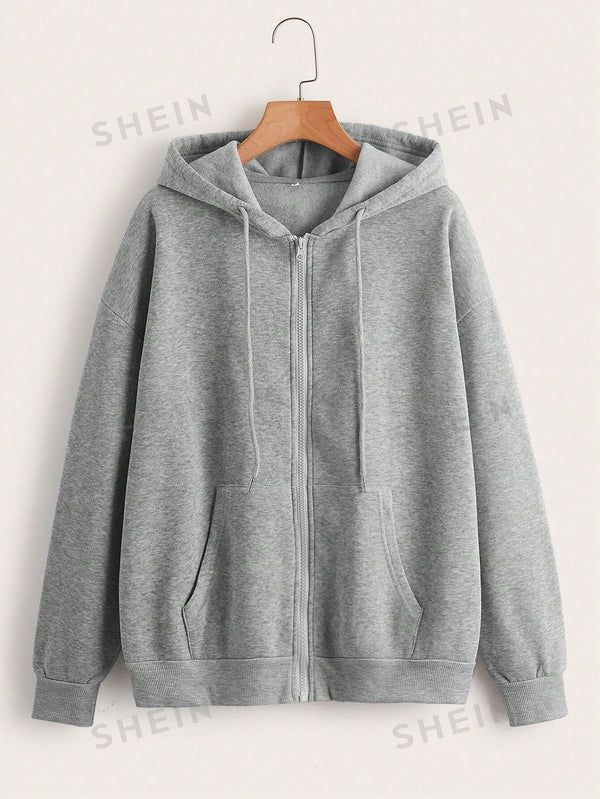 Winter Fleece Fabric Zipper Hoodie For Women - Grey