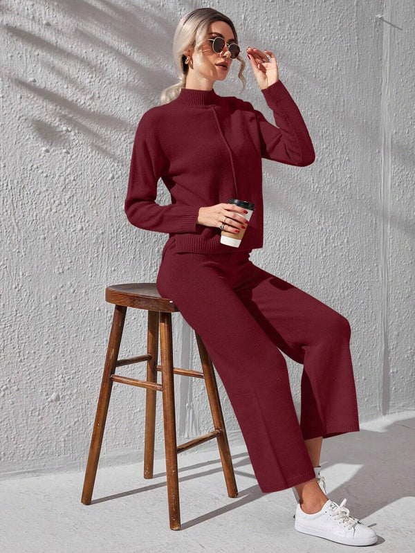 Winter Fleece Fabric Basic 2 Pieces Co-Ord Sets For Women - Maroon