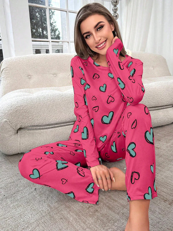 Heart Pattern Printed Night Suit