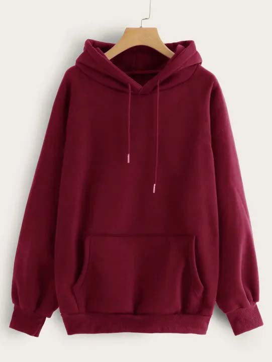 Winter Fleece Fabric Basic Hoodie For Women - Maroon