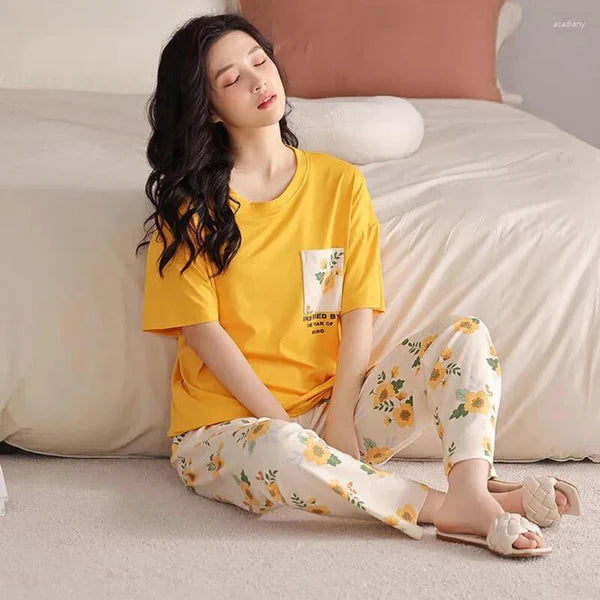 Yellow Pocket Printed Night Suit