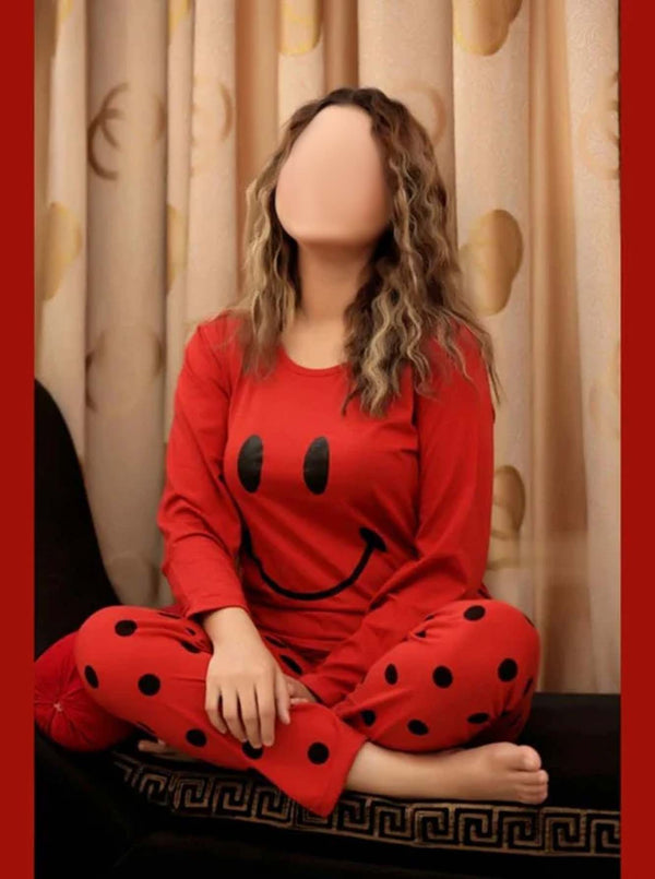 Red Smiley Printed Pajama Night Suit