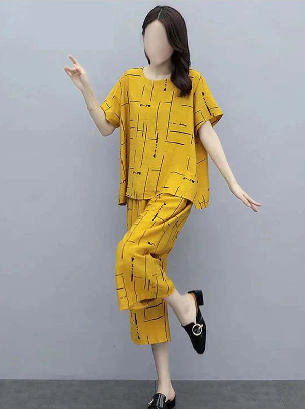 Yellow Capri Printed Night Suit