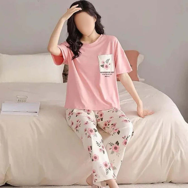 Pink Pocket Printed Night Suit