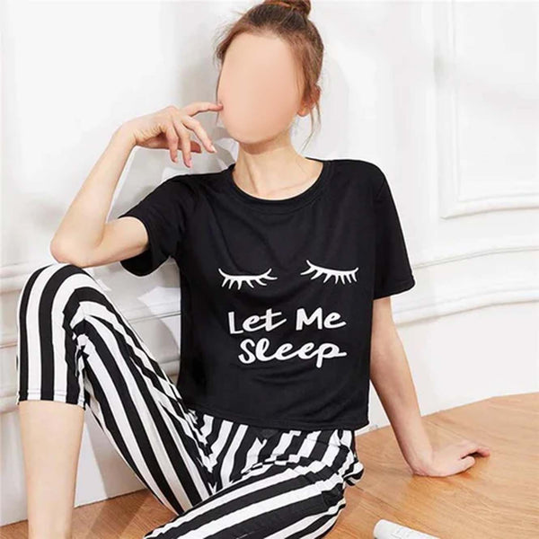 Black Let Me sleep Printed  Night Suit