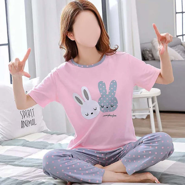 Pink Rabbit Printed  Night Suit