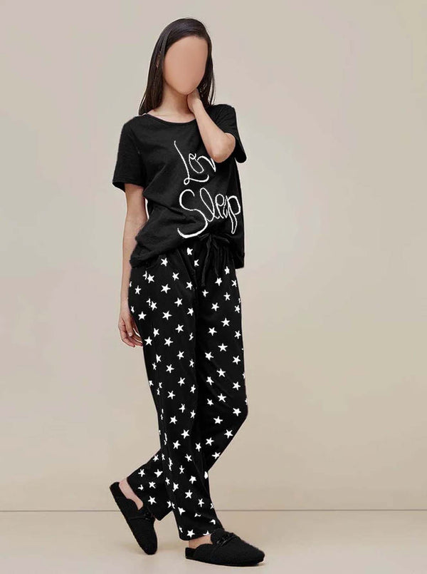 Black Love Sleep Printed  Night Suit