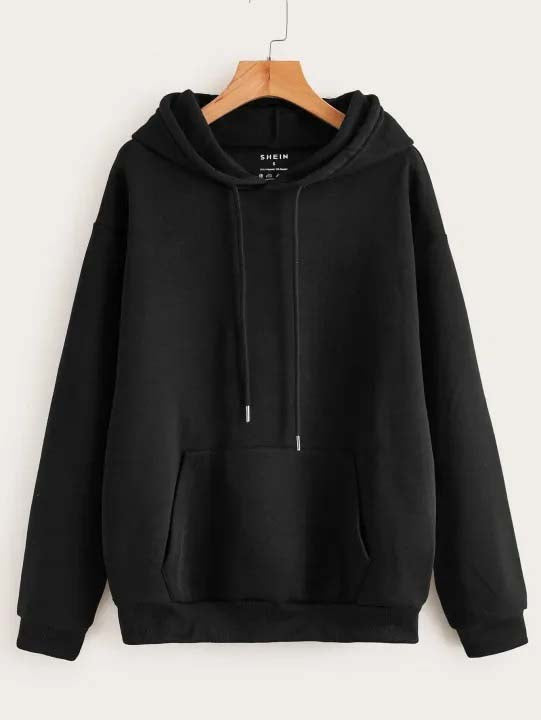 Winter Fleece Fabric Basic Hoodie For Women - Black