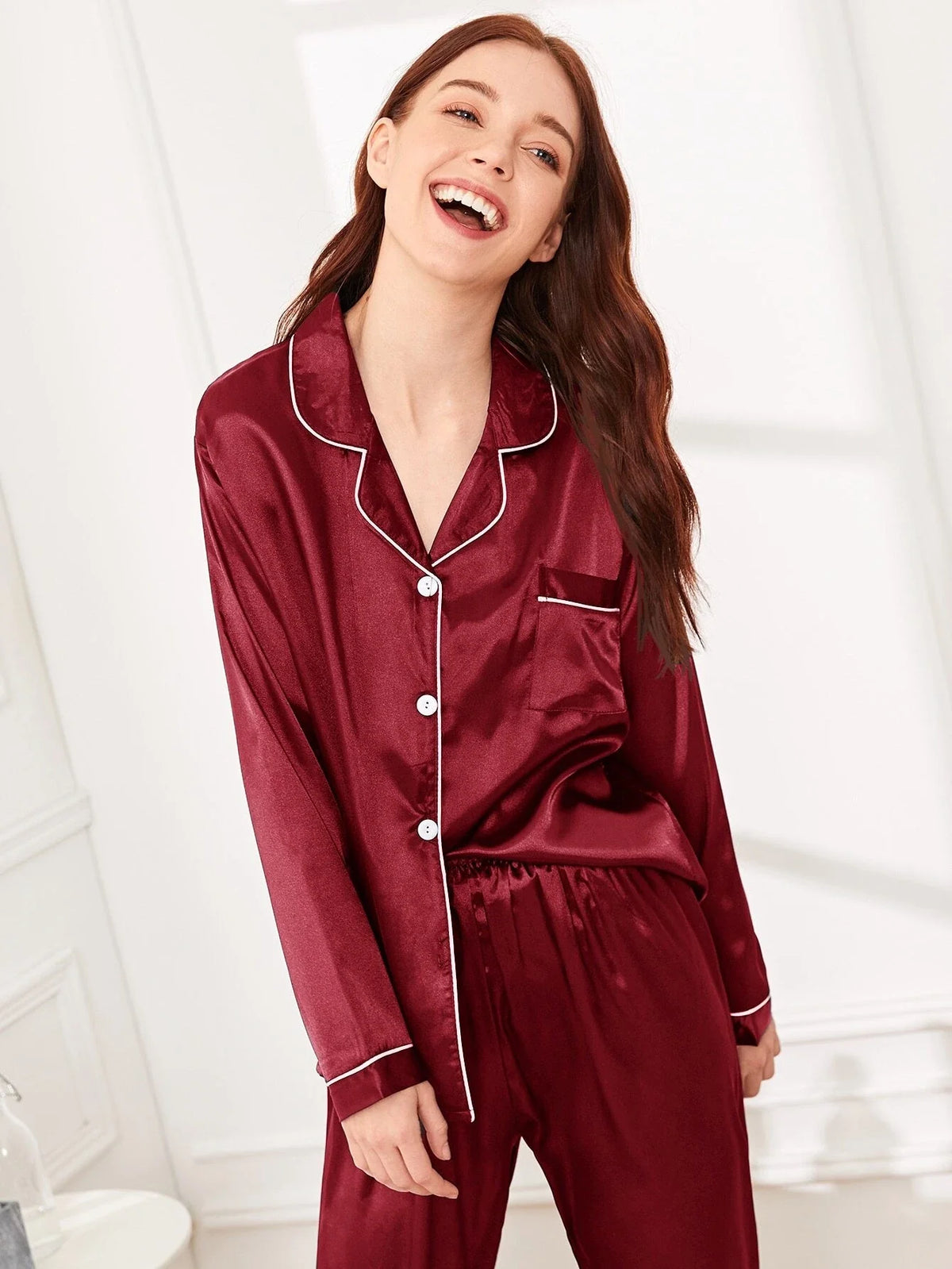 Maroon Silk Pj Set