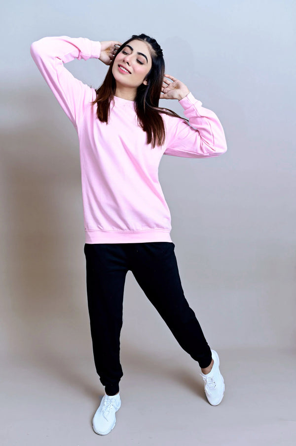 Winter Fleece Fabric Basic Sweatshirt For Women - Pink