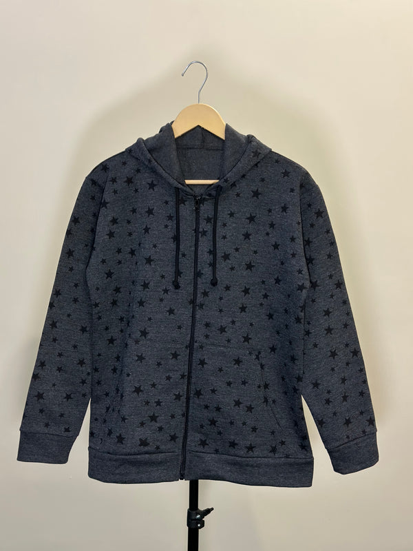 Charcoal Star Printed Zipper Hoodie