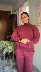 Winter Fleece Fabric Basic 2 Pieces Co-Ord Sets For Women - Maroon