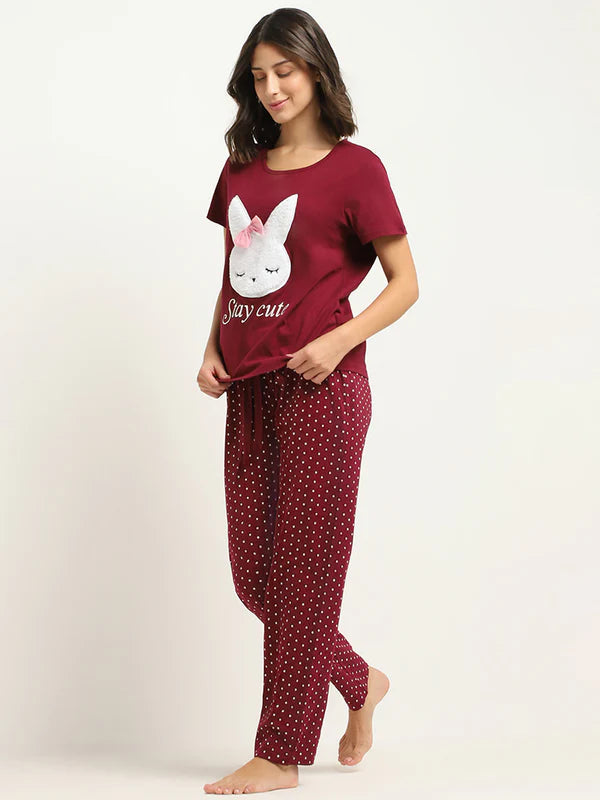 Stay Cute Printed Night Suit