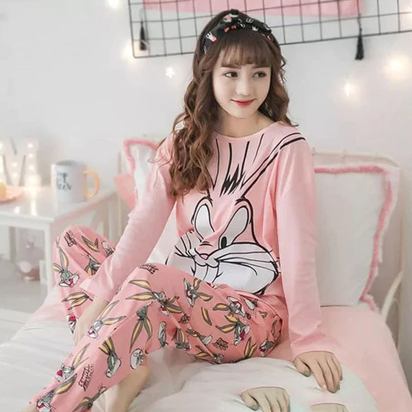 Pink Bunny Printed  Night Suit