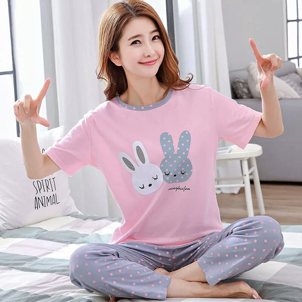 Pink Rabbit Printed  Night Suit