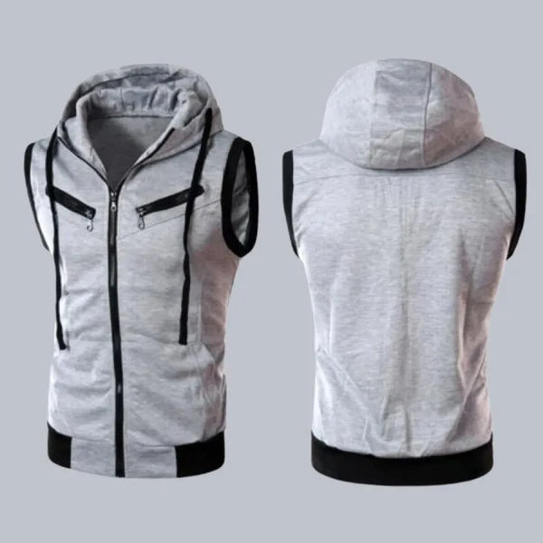 Grey Sleeveless Zipper Hoodie