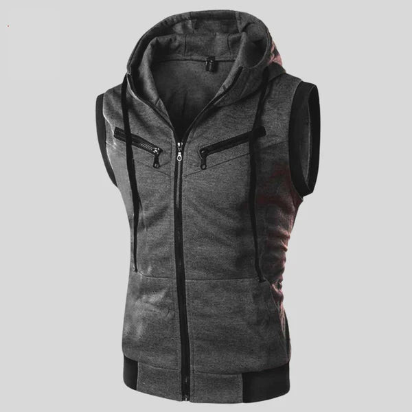 Charcoal Sleevleess Zipper Hoodie