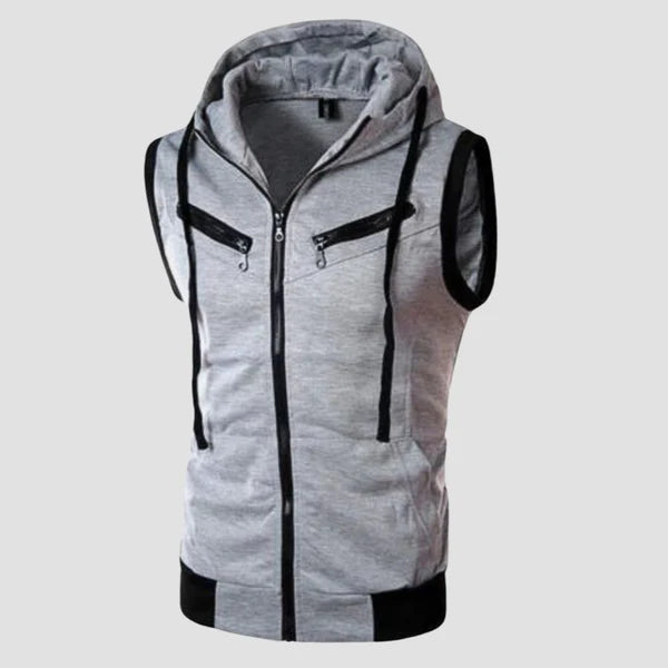 Grey Sleeveless Zipper Hoodie