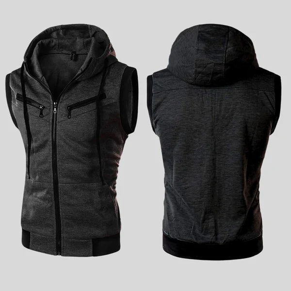 Charcoal Sleevleess Zipper Hoodie