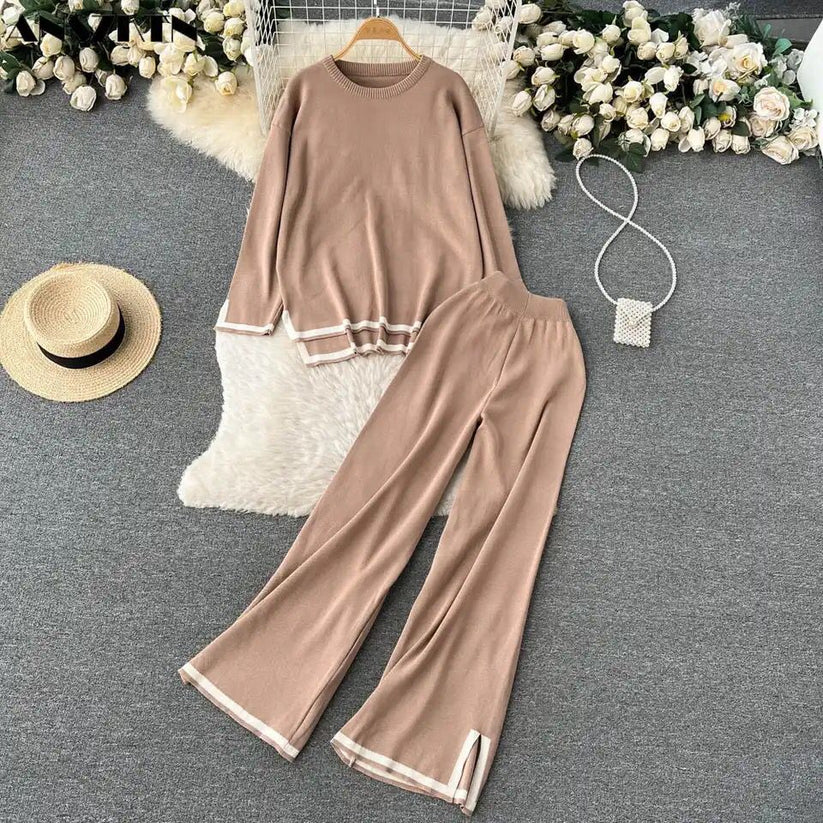 Winter Fleece Fabric Slit Full Sleeve With Palazzo 2 Pieces Co-Ord Sets For Women