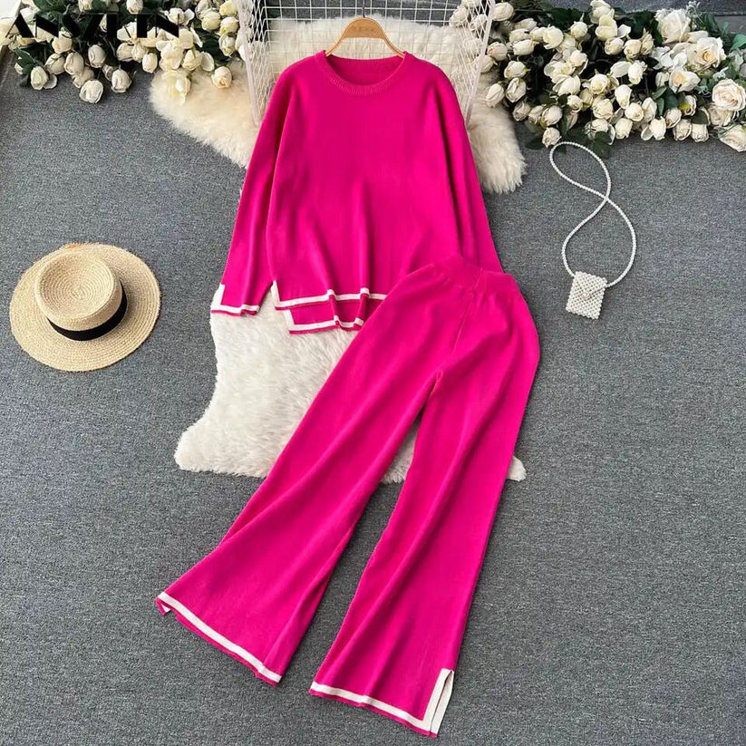 Winter Fleece Fabric Slit Full Sleeve With Palazzo 2 Pieces Co-Ord Sets For Women