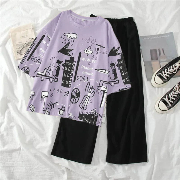 Purple Funcky Printed Night Suit