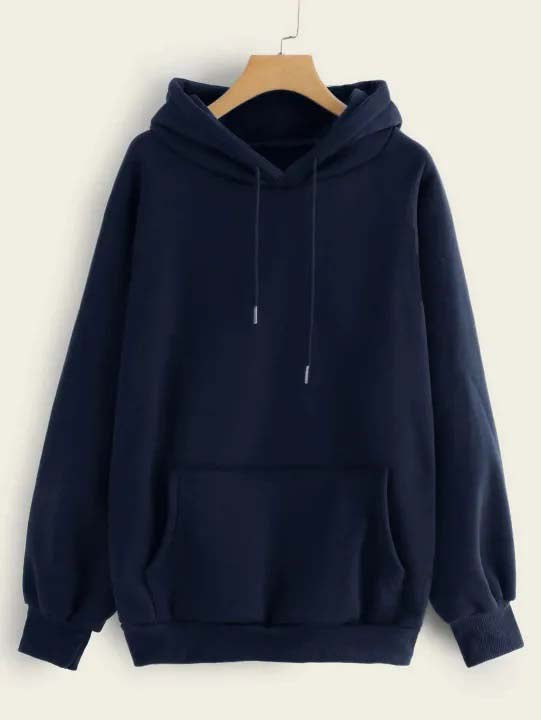 Winter Fleece Fabric Basic Hoodie For Women - Navy Blue