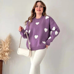 Winter Fleece Fabric Heart Printed 2 Pieces Co-Ord Sets For Women - Purple