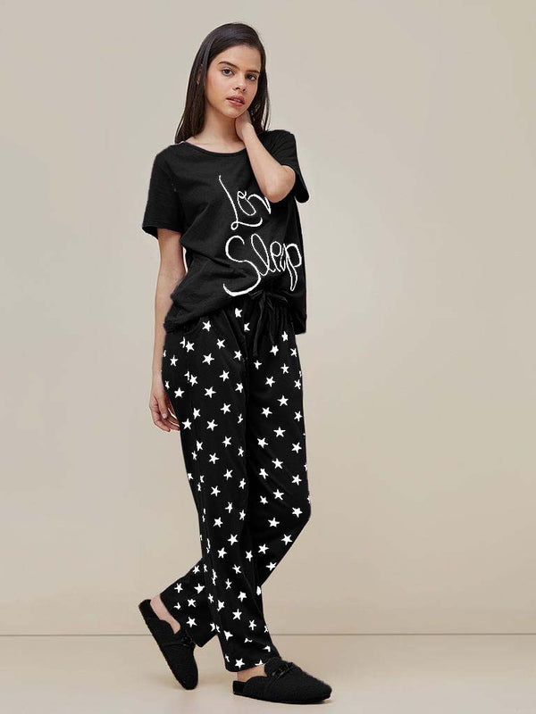 Black Love Sleep Printed  Night Suit