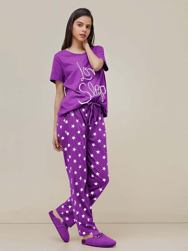 Purple Love Sleep Printed  Night Suit