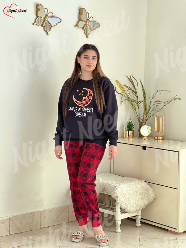 Women Winter Fleece Have A Sweet Dream Printed Night Suit